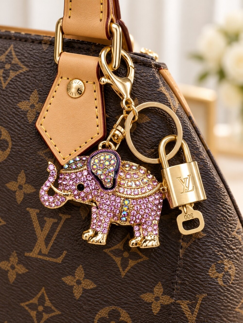 LV Gold Padlock & Key 🔒 Authentic Louis Vuitton Bag Unbranded Elephant Charm